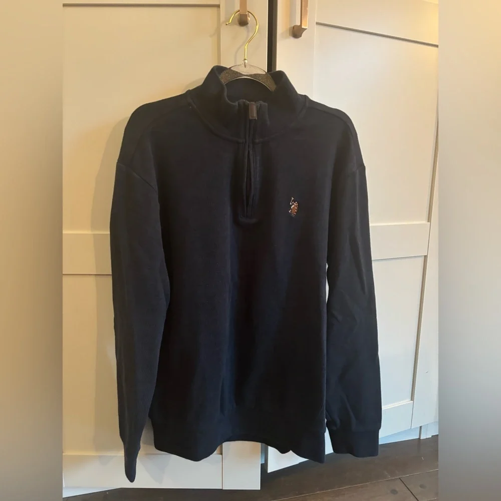 U.S. Polo Assn. Boys Navy Blue Quarter Zip Sweater large preppy classic casual